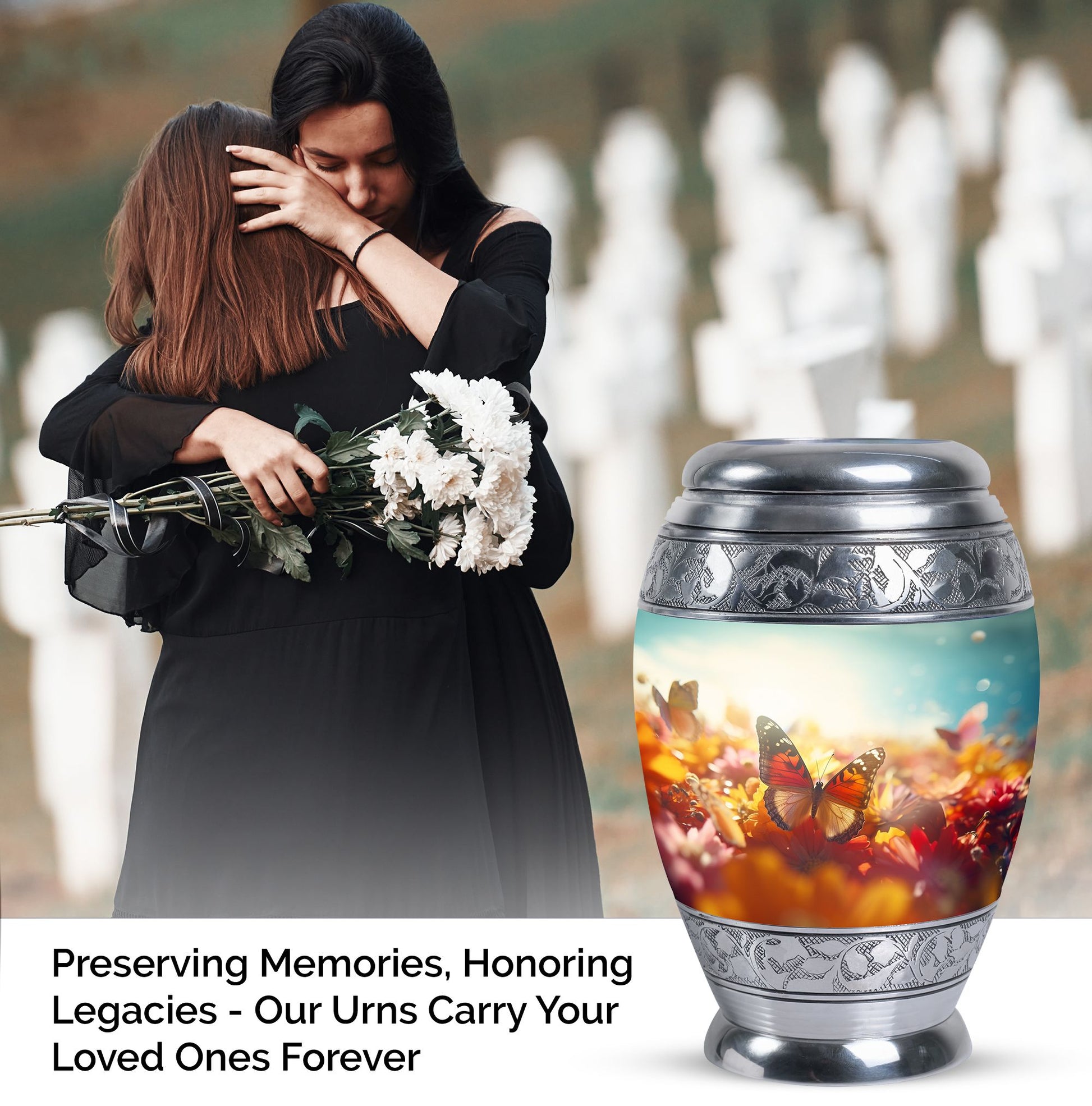 Butterflies Urn for storing adult ashes, affordable, perfect for memorial, funeral urn ashes.