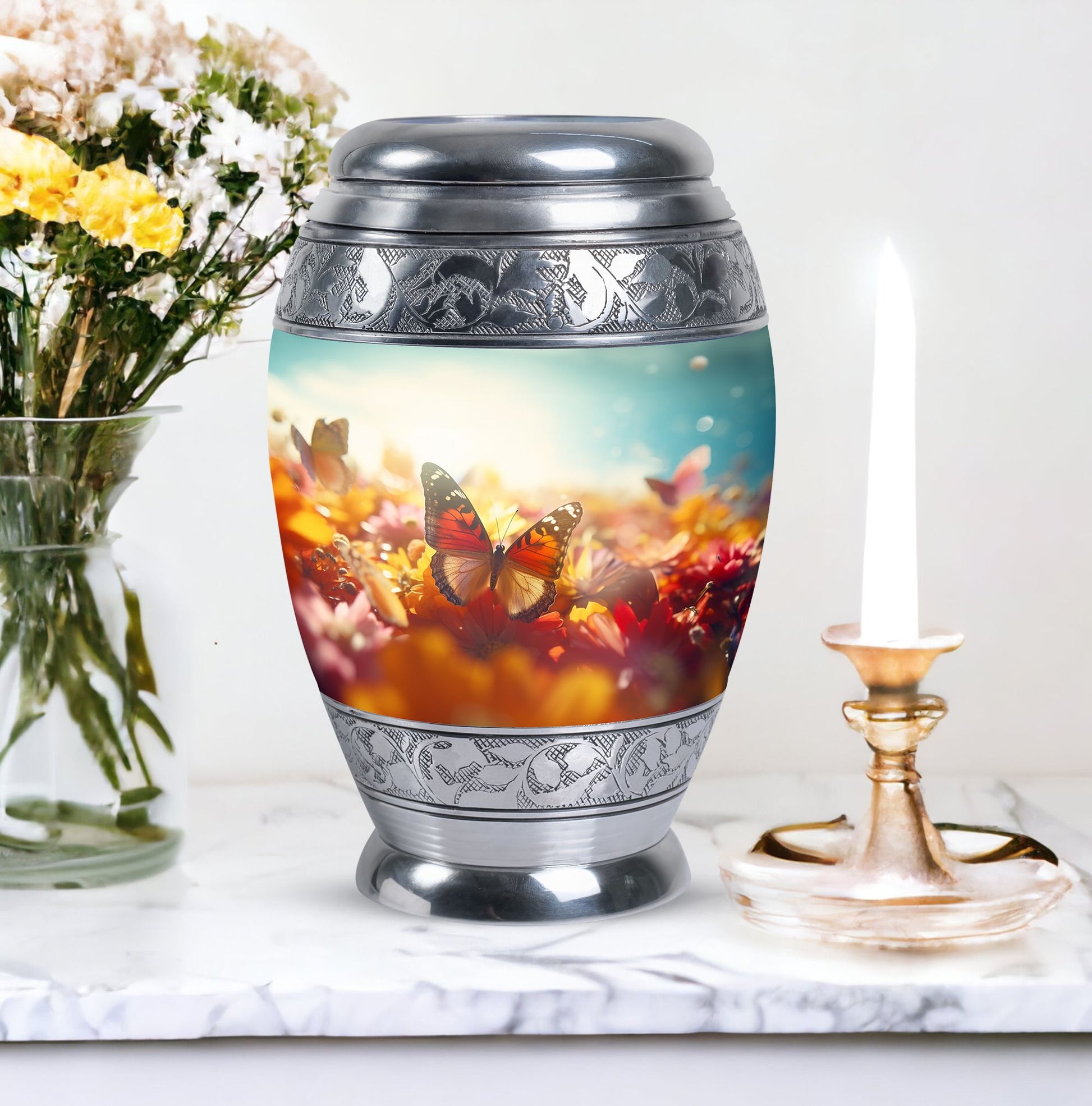 Butterflies Urn for storing adult ashes, affordable, perfect for memorial, funeral urn ashes.