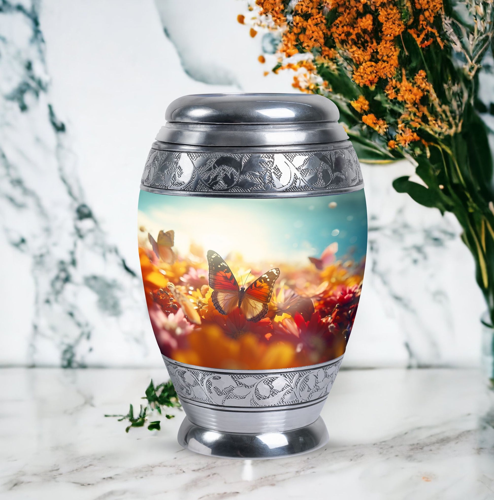 Butterflies Urn for storing adult ashes, affordable, perfect for memorial, funeral urn ashes.