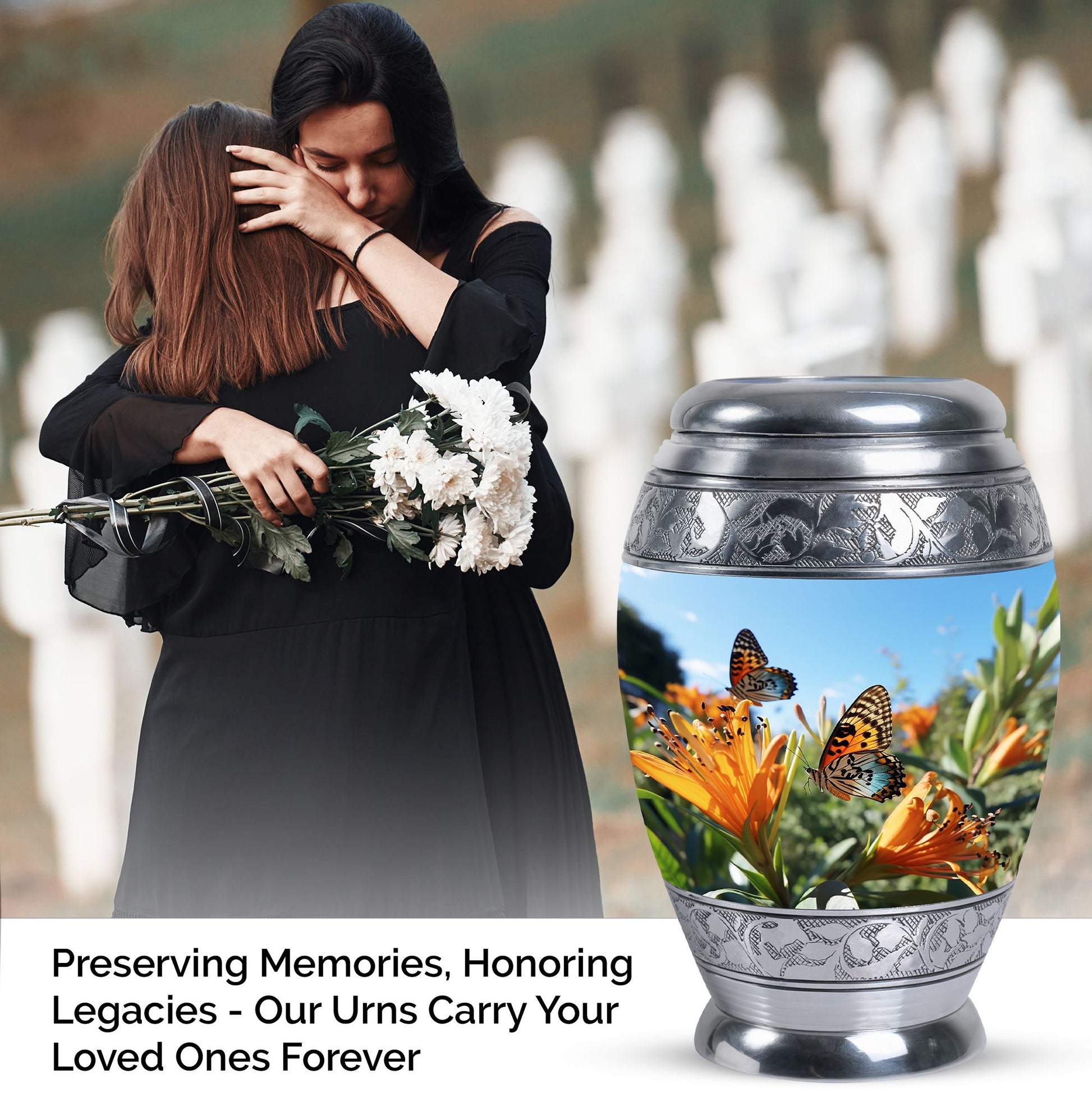 Elegantly crafted Butterfly urn for adult female human ashes, ideal for burial or home urn sets