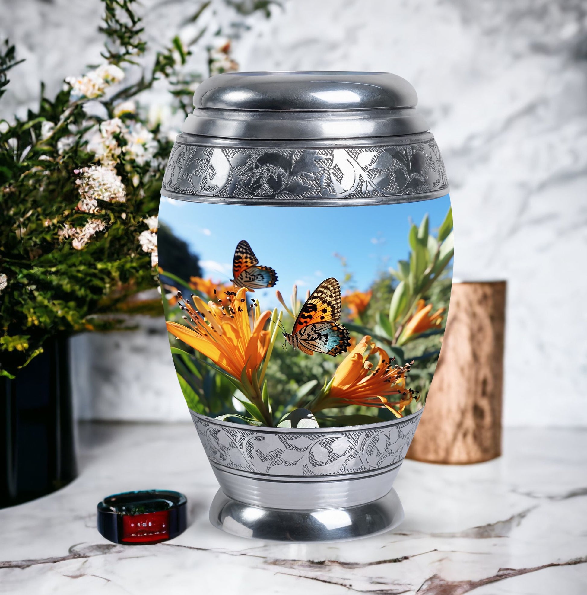 Elegantly crafted Butterfly urn for adult female human ashes, ideal for burial or home urn sets