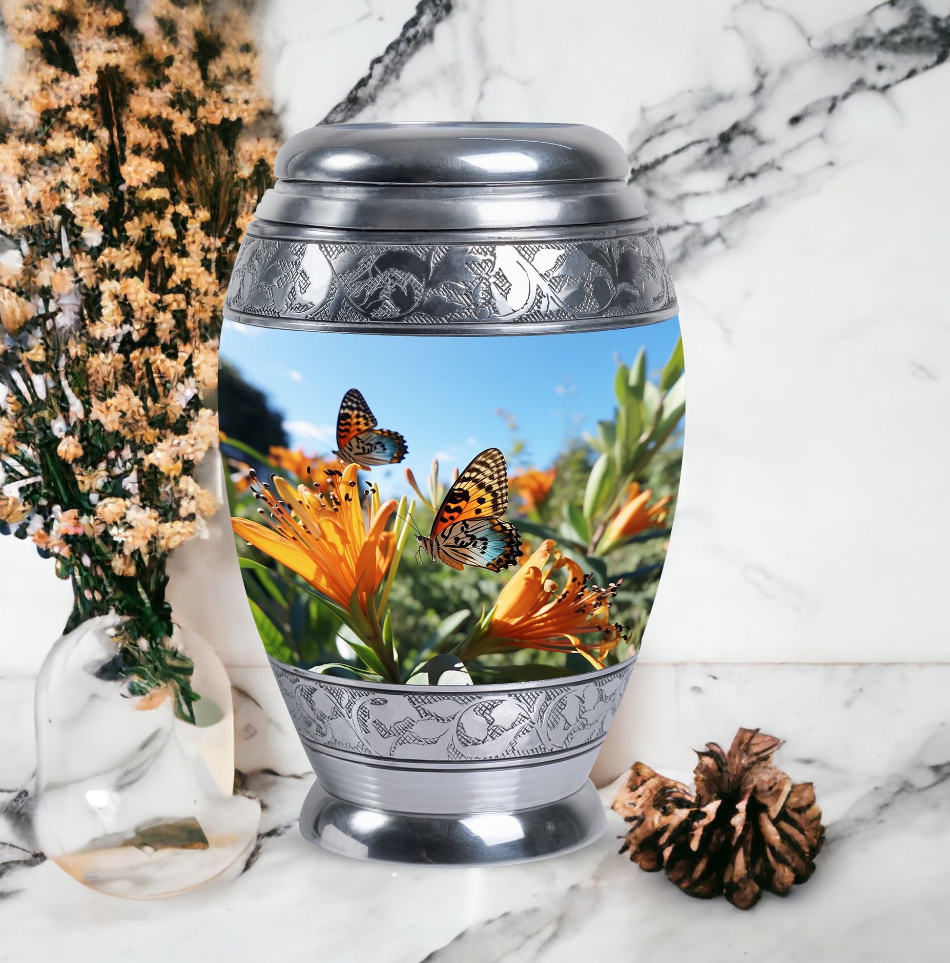 Elegantly crafted Butterfly urn for adult female human ashes, ideal for burial or home urn sets