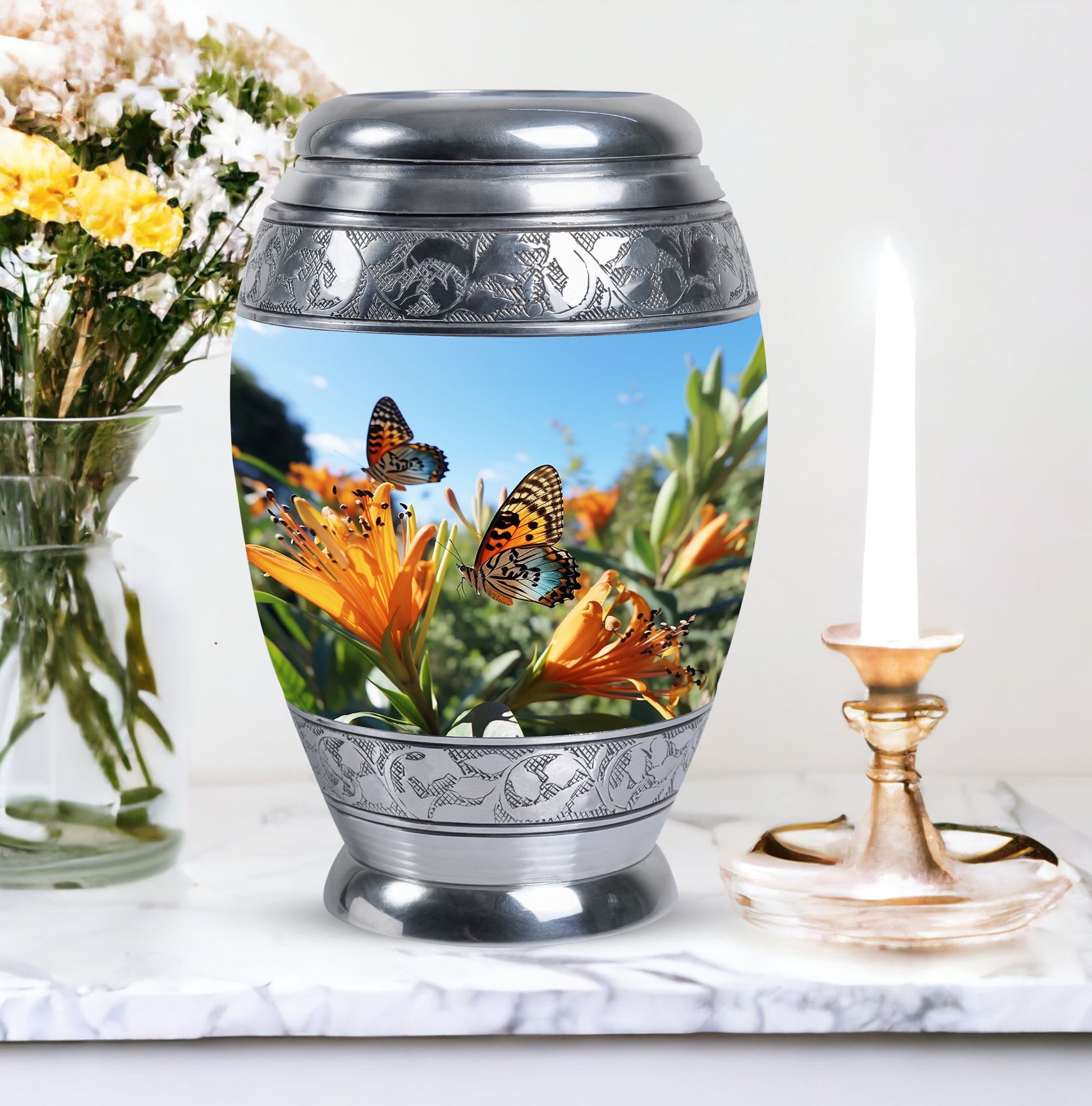 Elegantly crafted Butterfly urn for adult female human ashes, ideal for burial or home urn sets