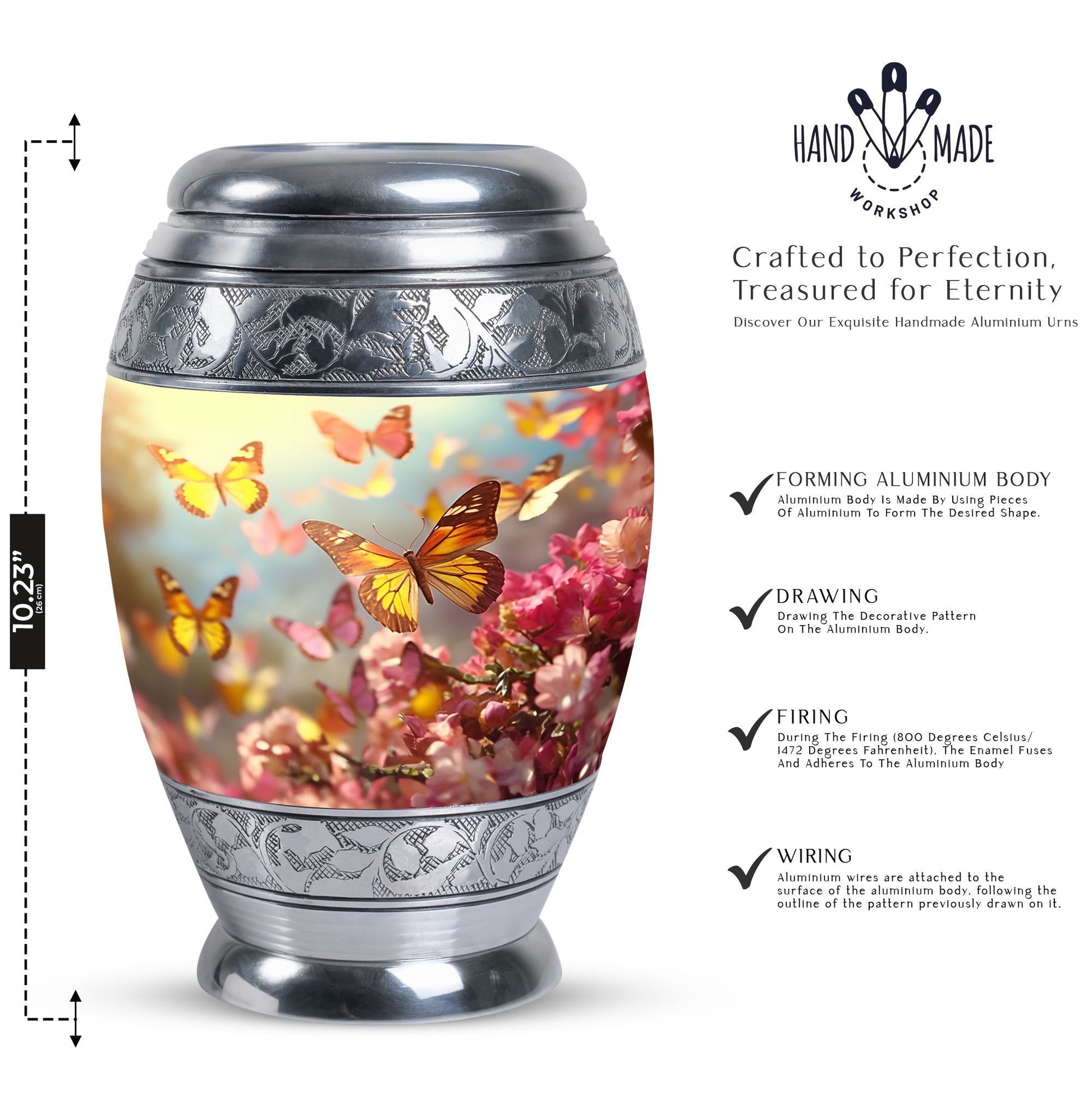 3-inch Butterflies Memorial Urn, a classic large urn.