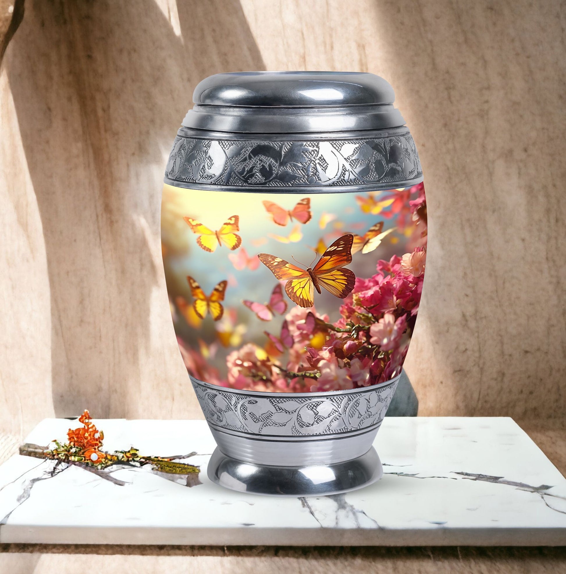 3-inch Butterflies Memorial Urn, a classic large urn.