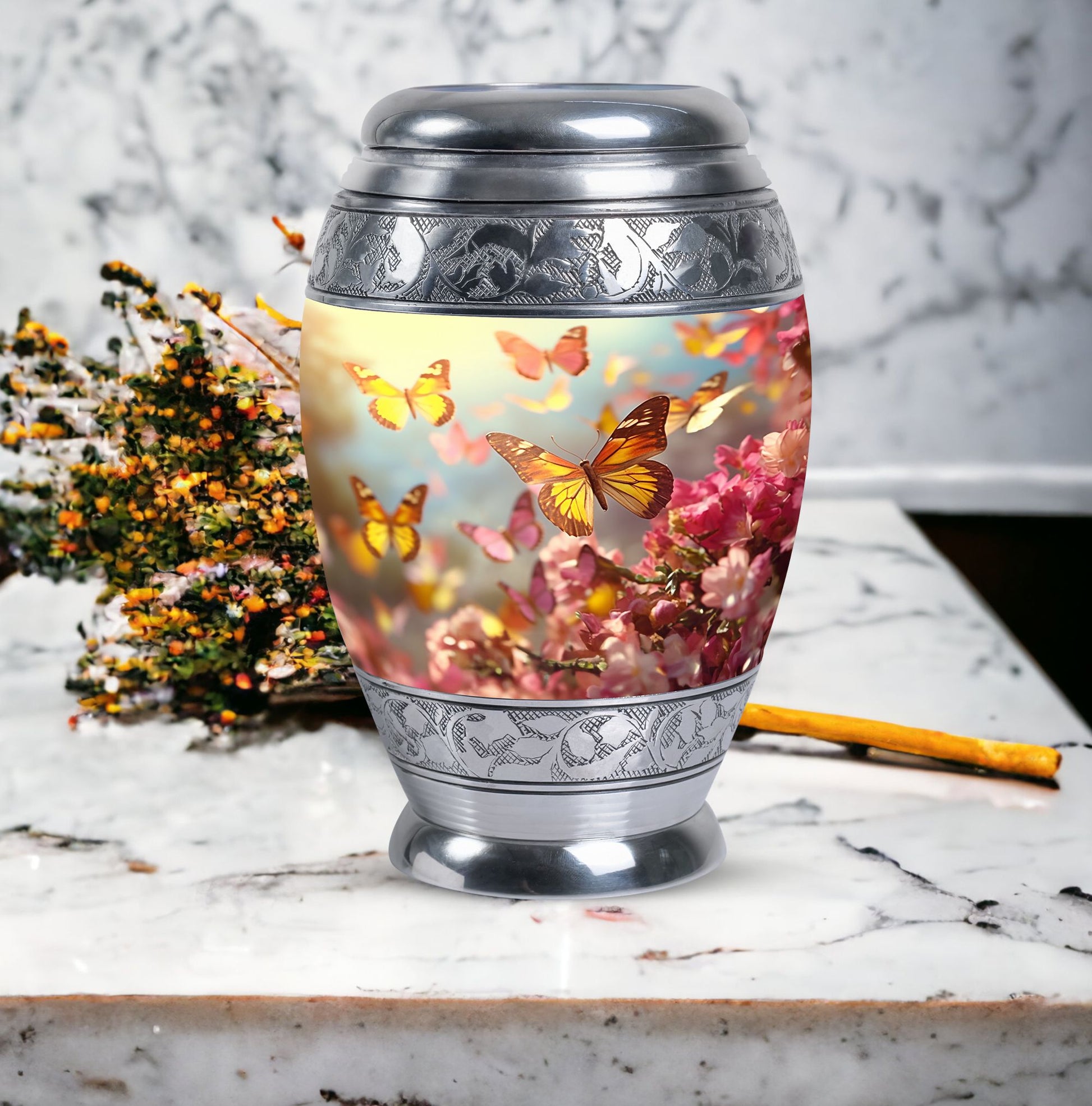 3-inch Butterflies Memorial Urn, a classic large urn.