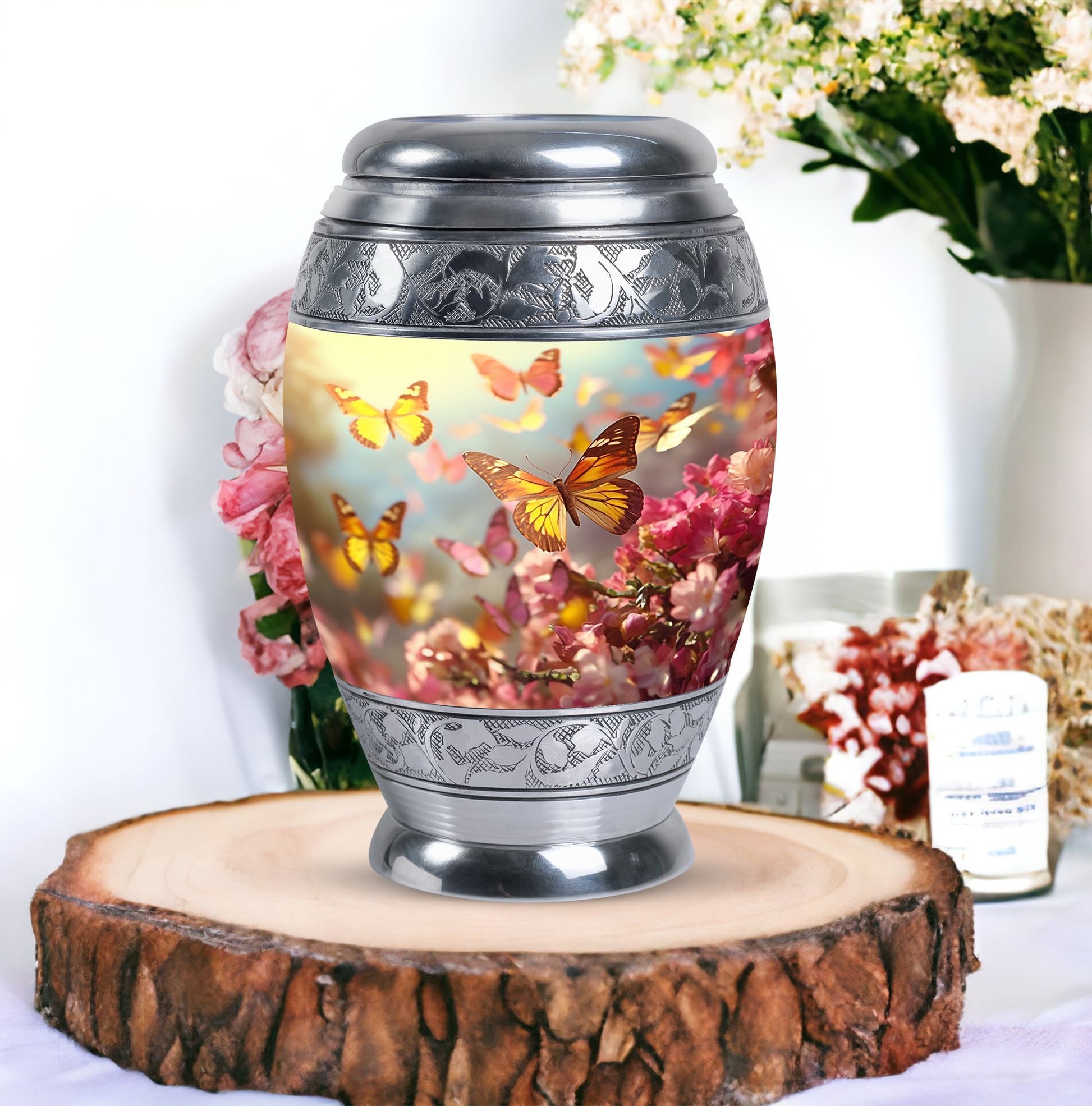 3-inch Butterflies Memorial Urn, a classic large urn.