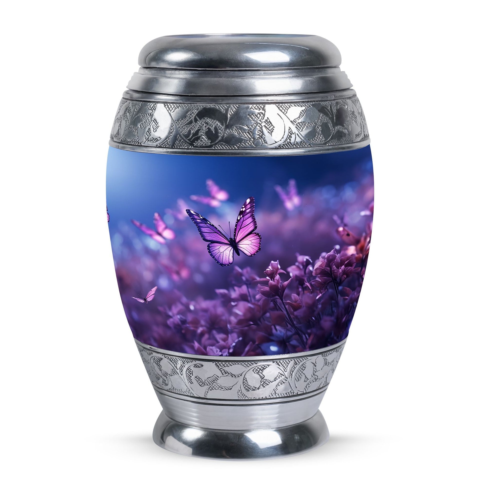 Classic 3-inch Butterflies fly Sunset Meadow Cremation Urn.