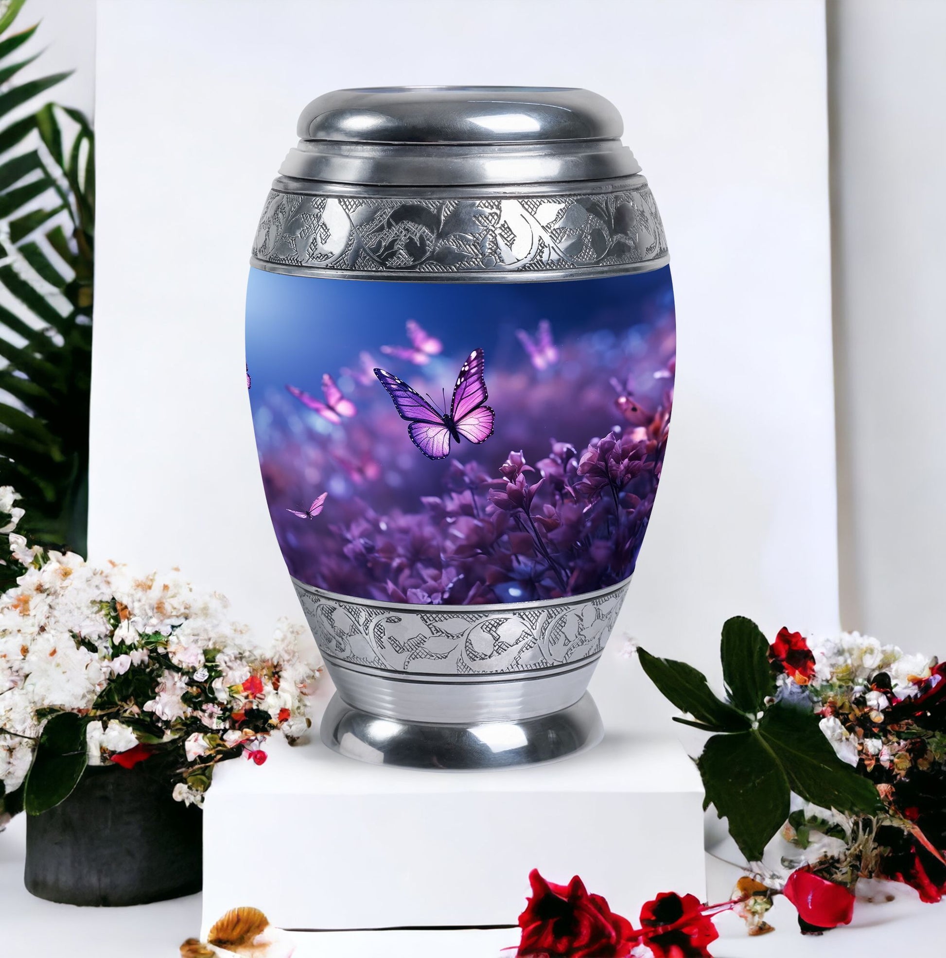 Classic 3-inch Butterflies fly Sunset Meadow Cremation Urn.