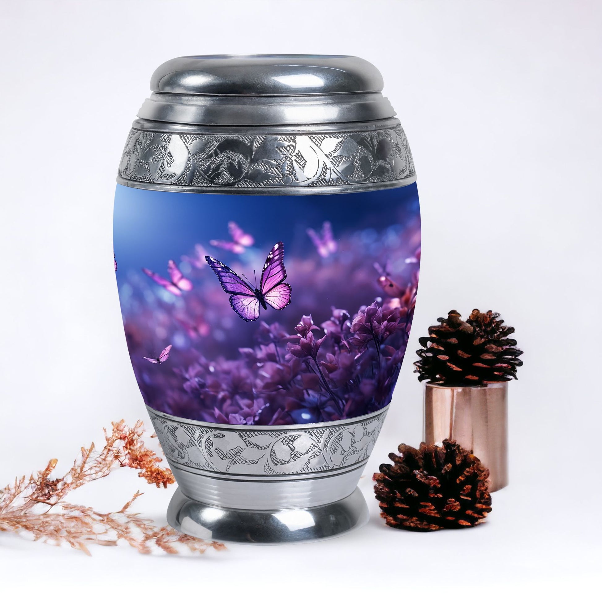 Classic 3-inch Butterflies fly Sunset Meadow Cremation Urn.