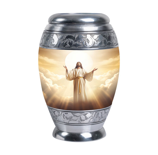 Classic Jesus Christ with Holy Cross memorial urn.