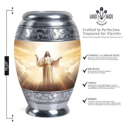 Classic Jesus Christ with Holy Cross memorial urn.