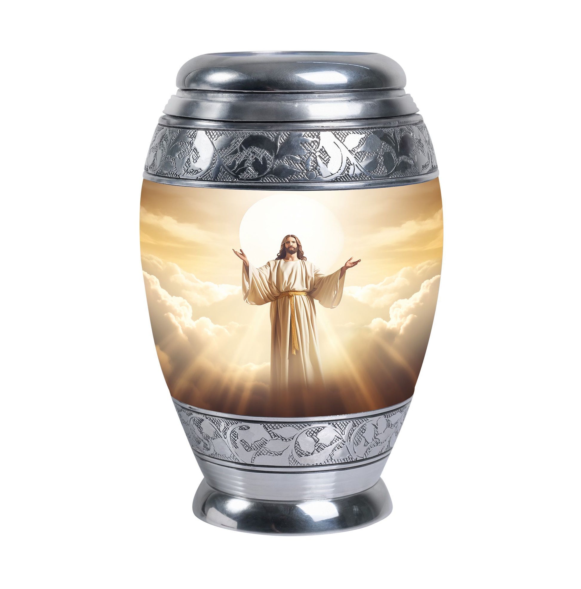 Classic Jesus Christ with Holy Cross memorial urn.