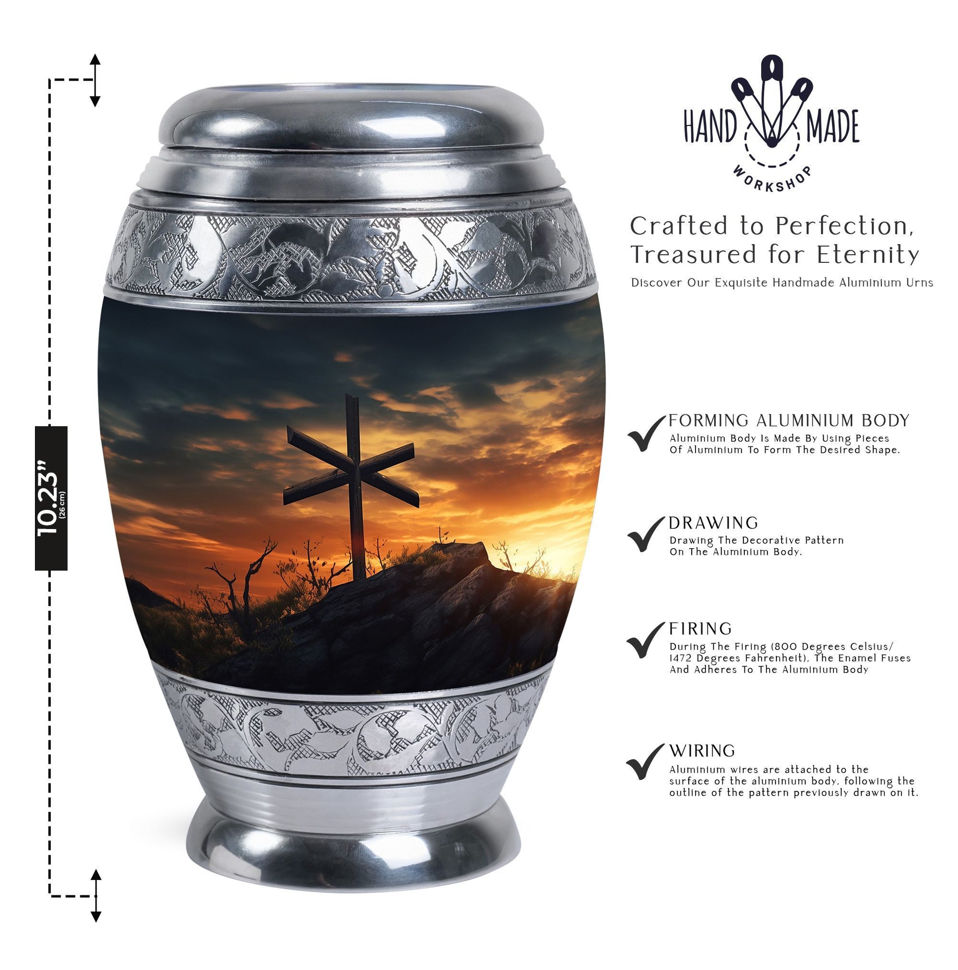 Classic Christ Cross Cremation Urn, suitable for burial