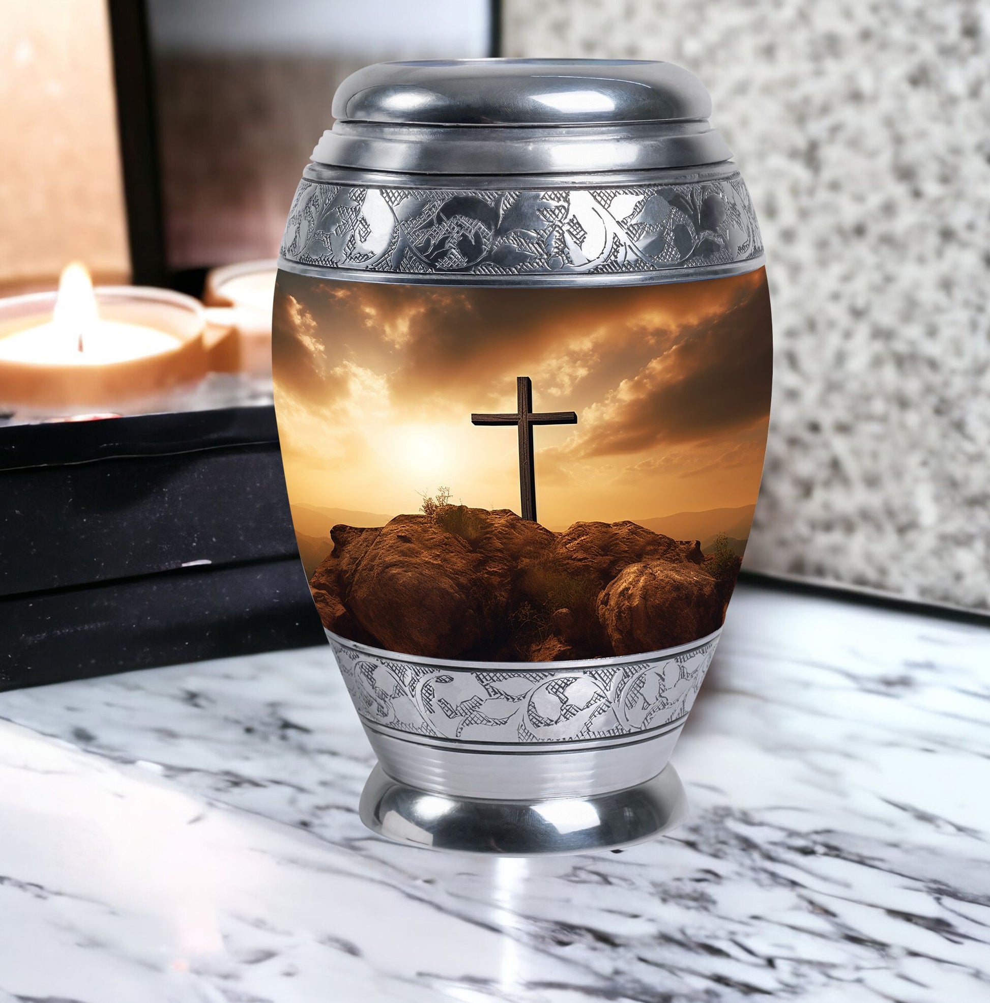 Jesus Christ Cross Urn, classic urn for cremation ashes