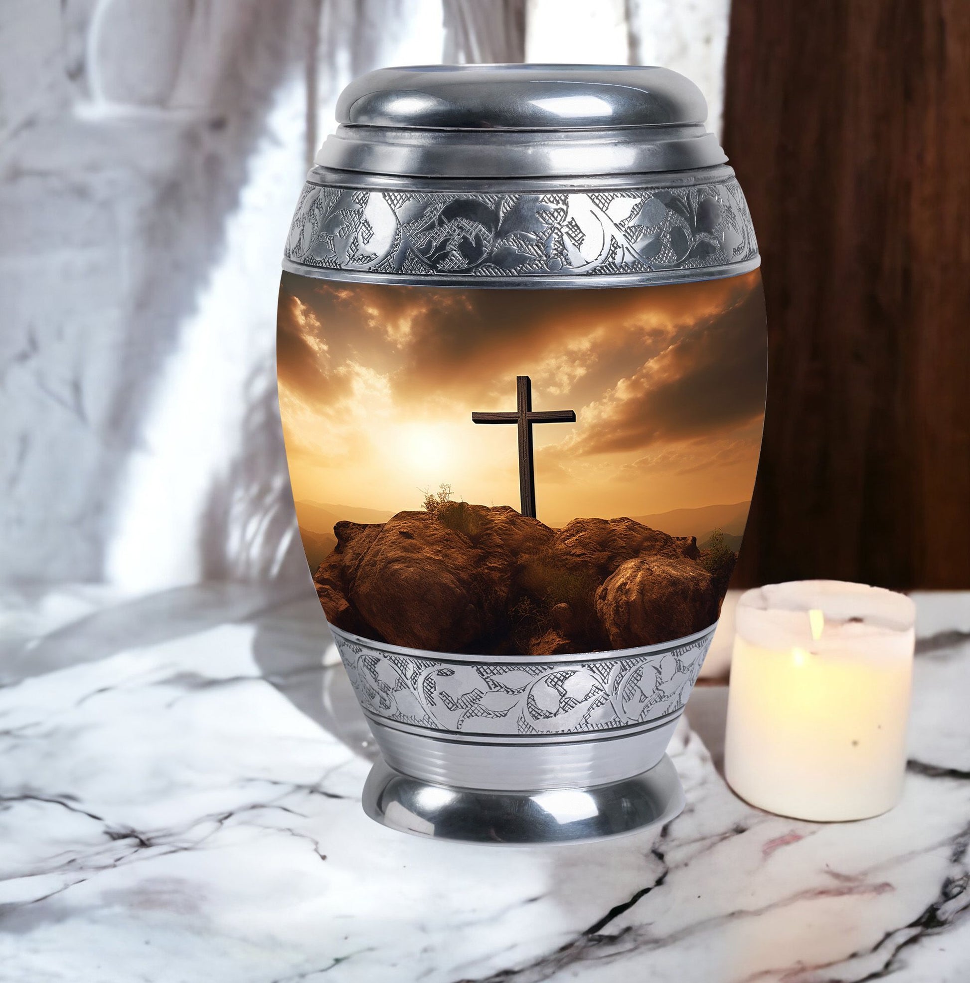 Jesus Christ Cross Urn, classic urn for cremation ashes