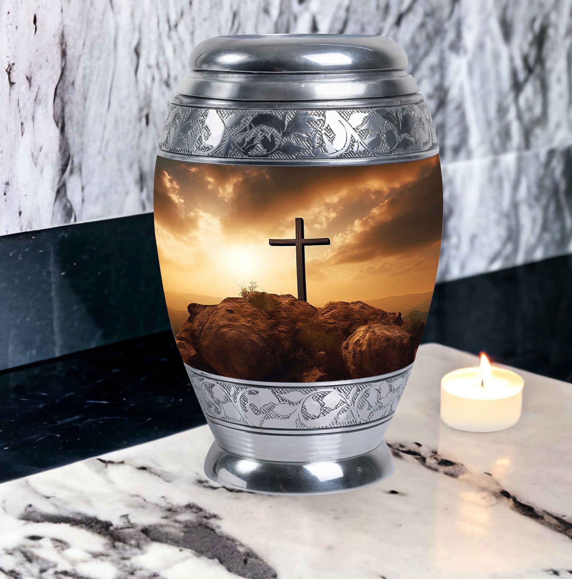 Jesus Christ Cross Urn, classic urn for cremation ashes