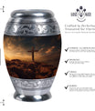 Classic Jesus Christ Cross Cremation Urn made of Aluminium.