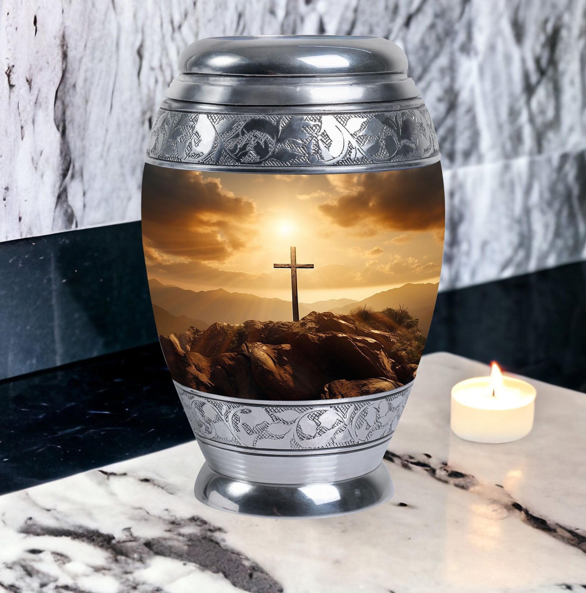 3 Inch Jesus Cross Memorial Urn with Personalized Engraving