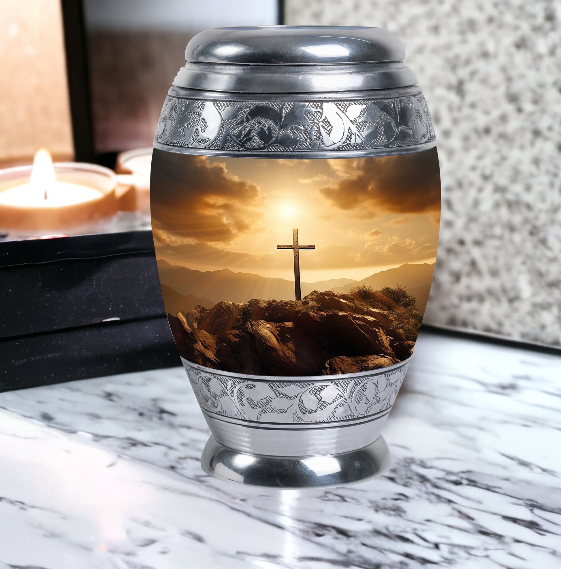 3 Inch Jesus Cross Memorial Urn with Personalized Engraving