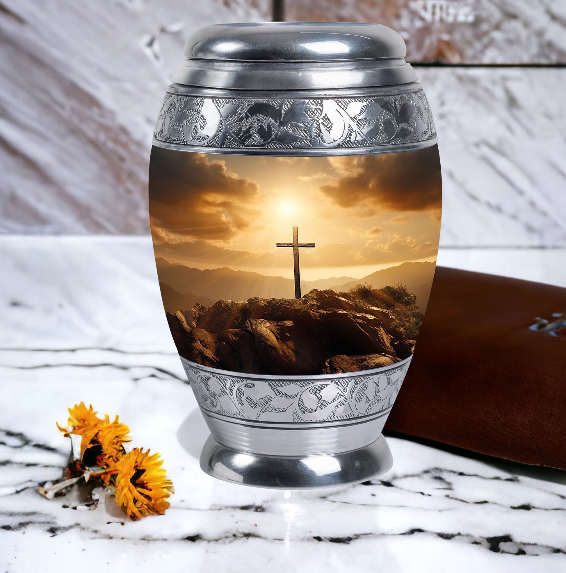 3 Inch Jesus Cross Memorial Urn with Personalized Engraving