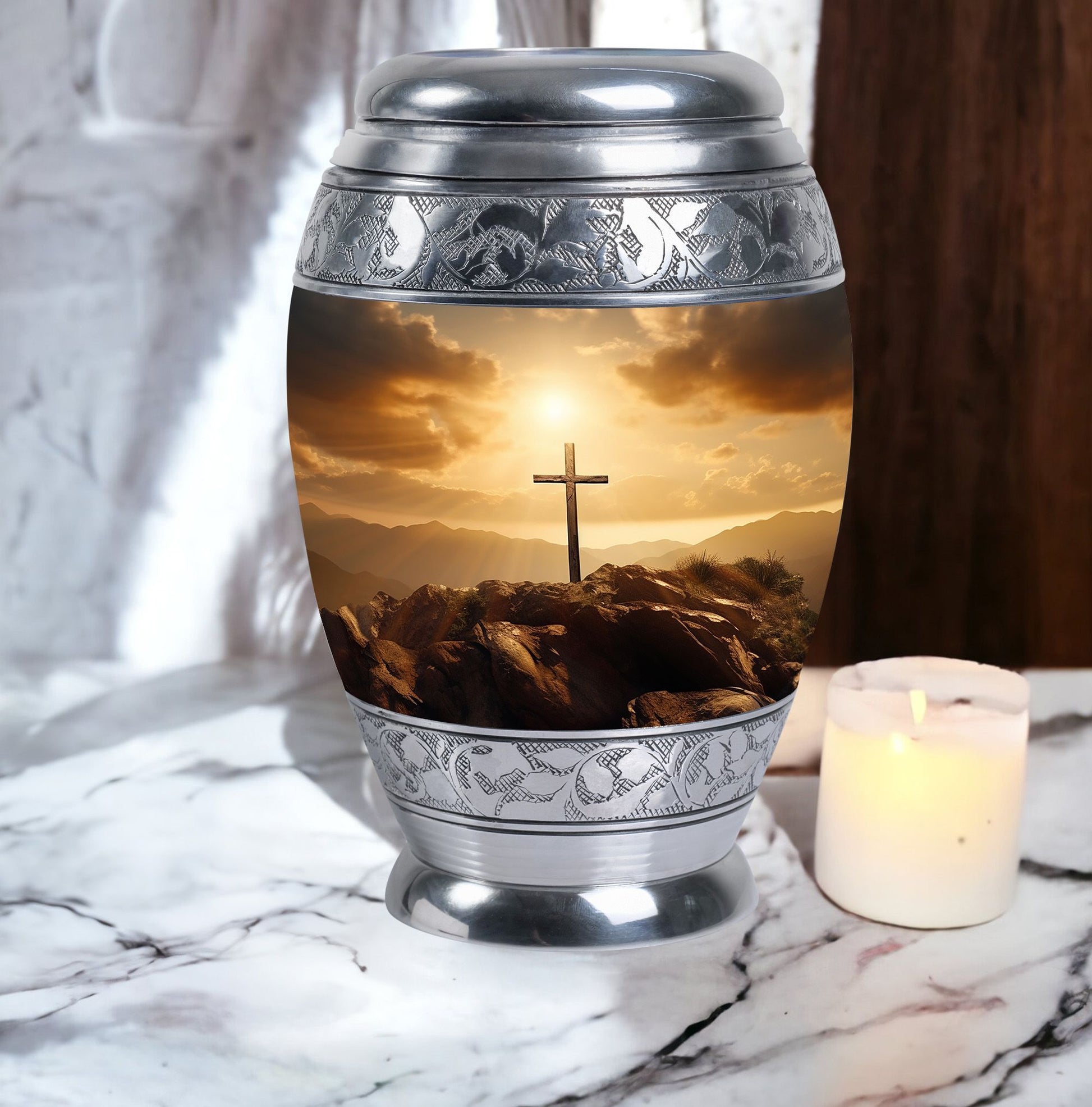 3 Inch Jesus Cross Memorial Urn with Personalized Engraving