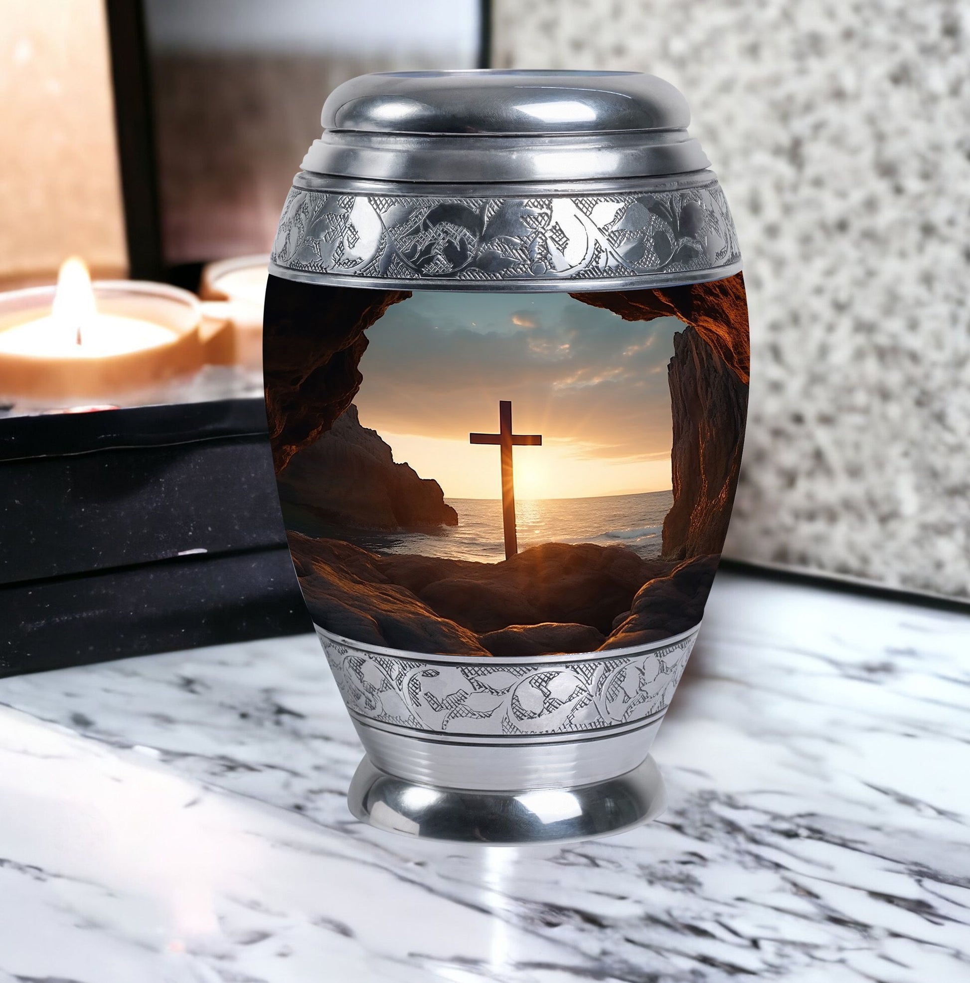 Ocean Jesus Cross Urn for Human Ashes Classic Cremation Urn