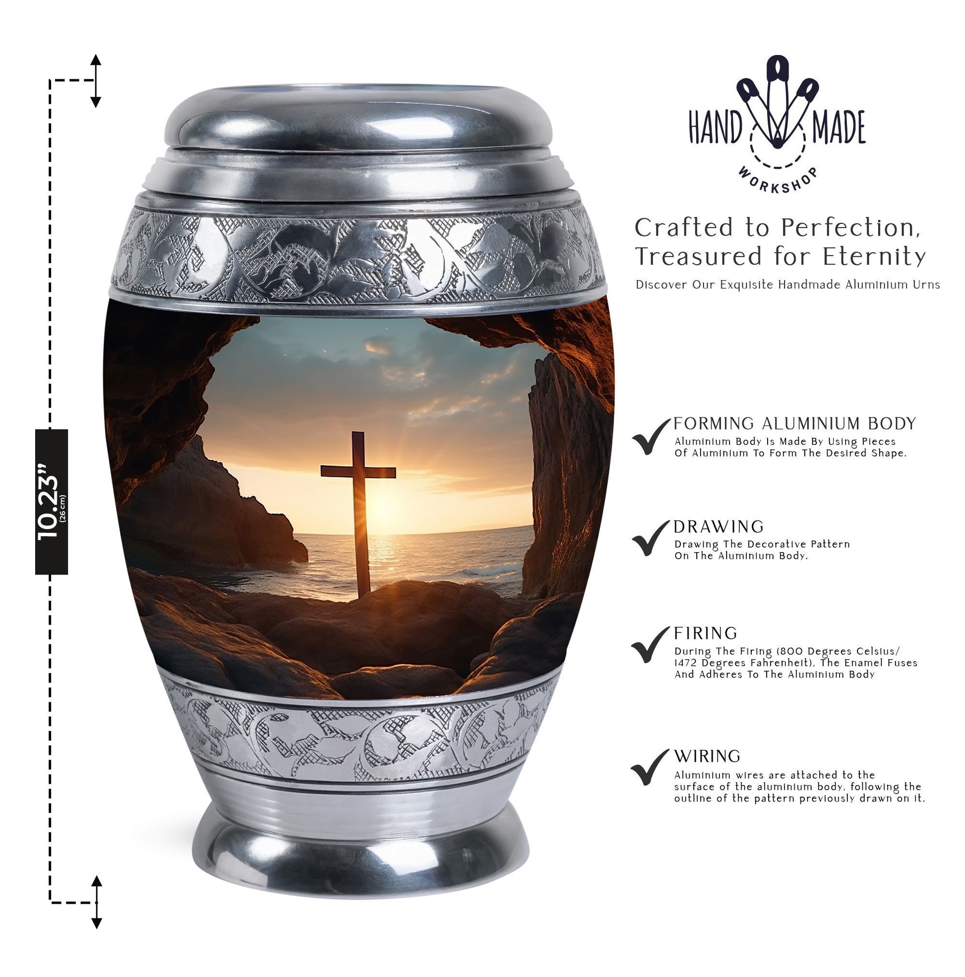 Ocean Jesus Cross Urn for Human Ashes Classic Cremation Urn