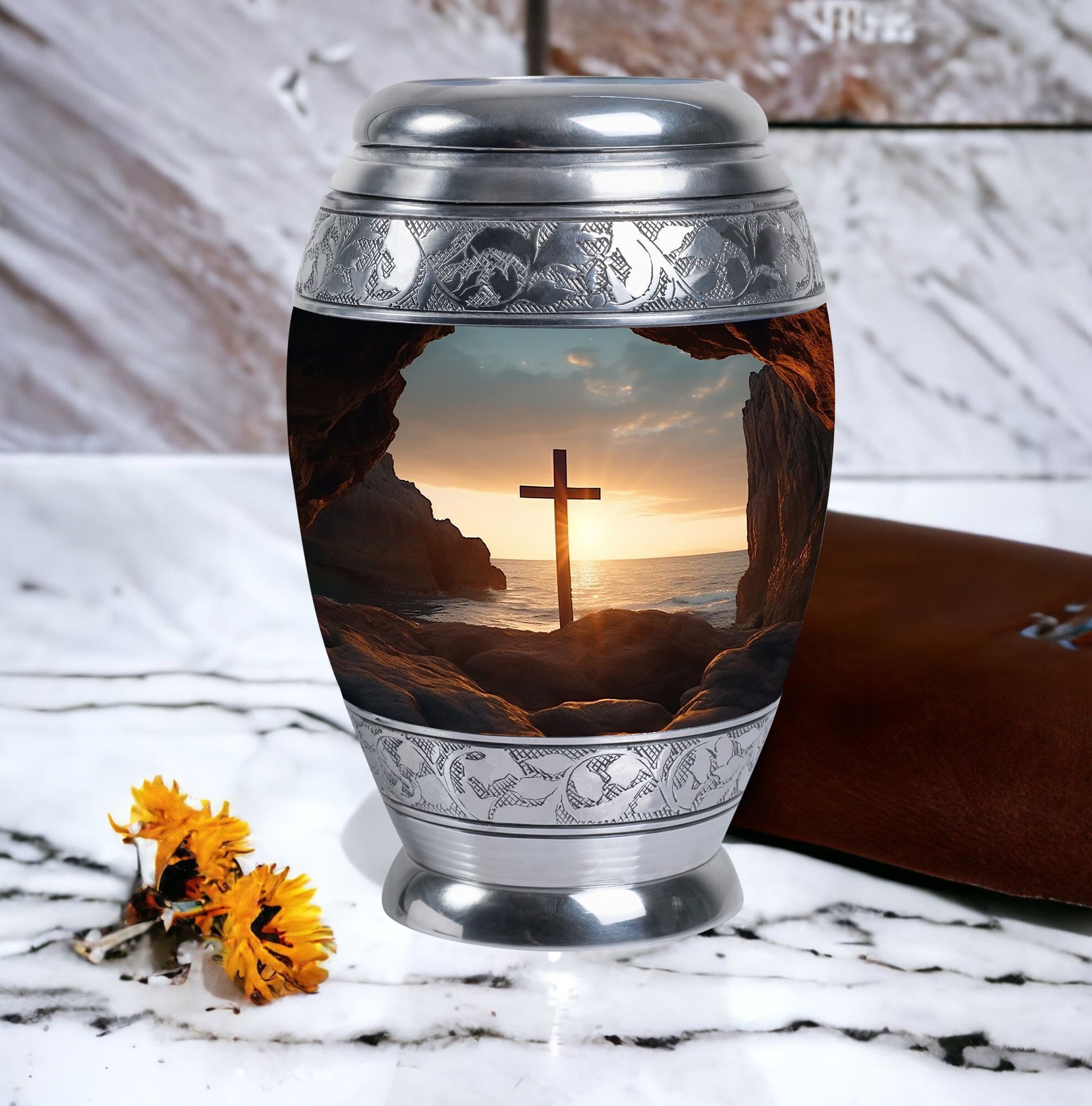 Ocean Jesus Cross Urn for Human Ashes Classic Cremation Urn