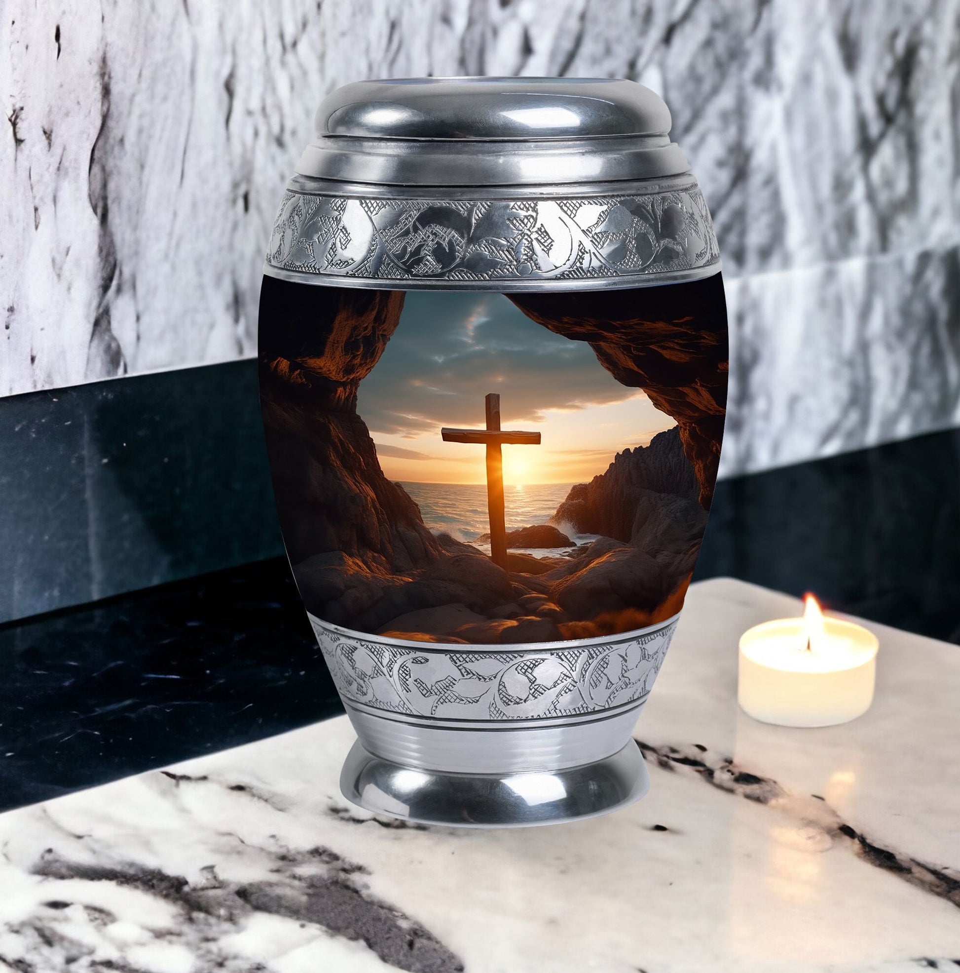 3 Inch Ocean Jesus Cross Urn, with Custom Engraving