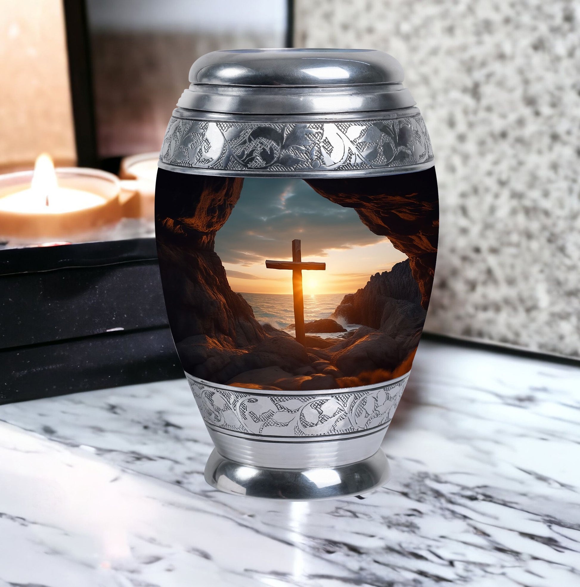 3 Inch Ocean Jesus Cross Urn, with Custom Engraving