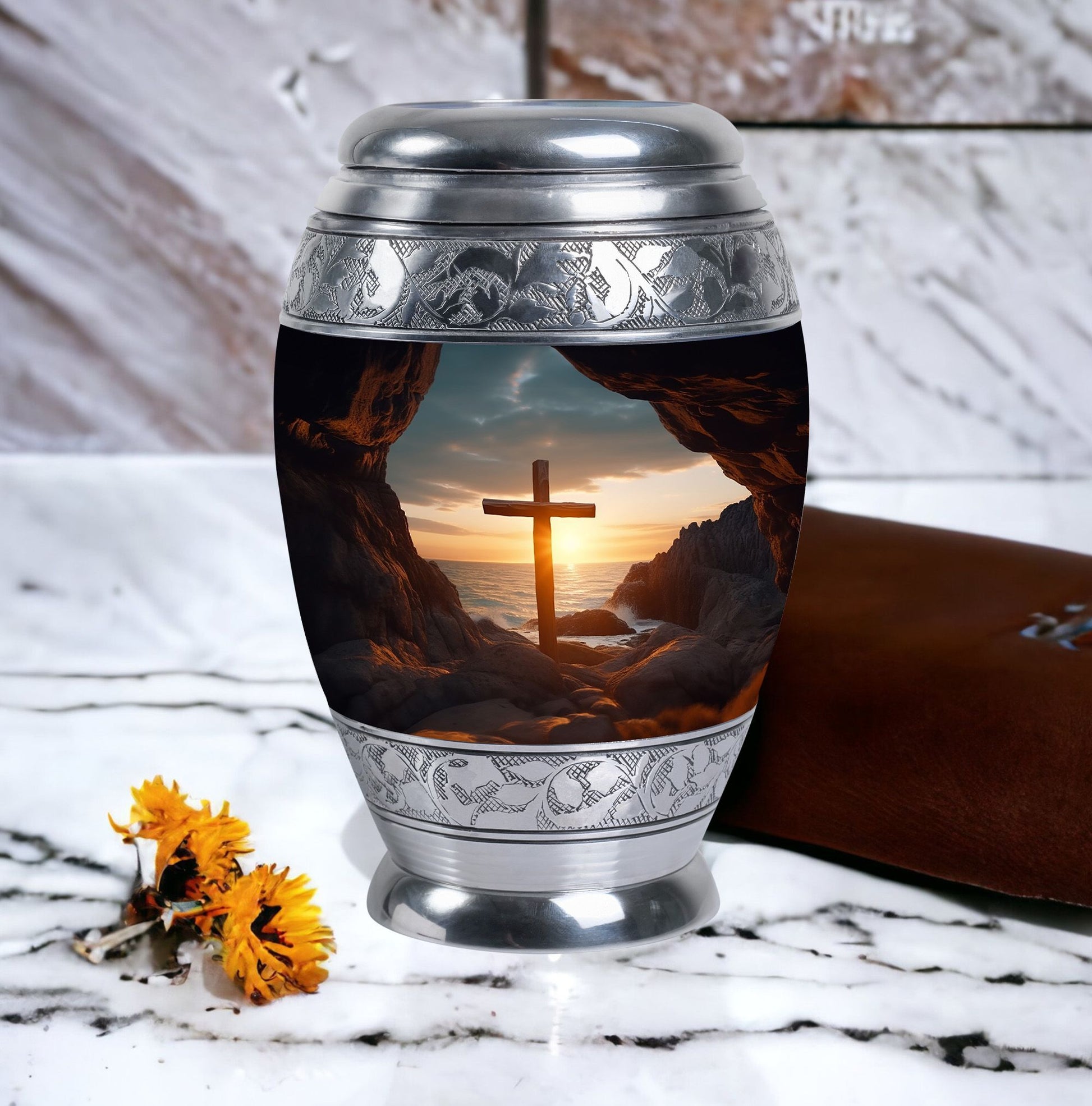 3 Inch Ocean Jesus Cross Urn, with Custom Engraving