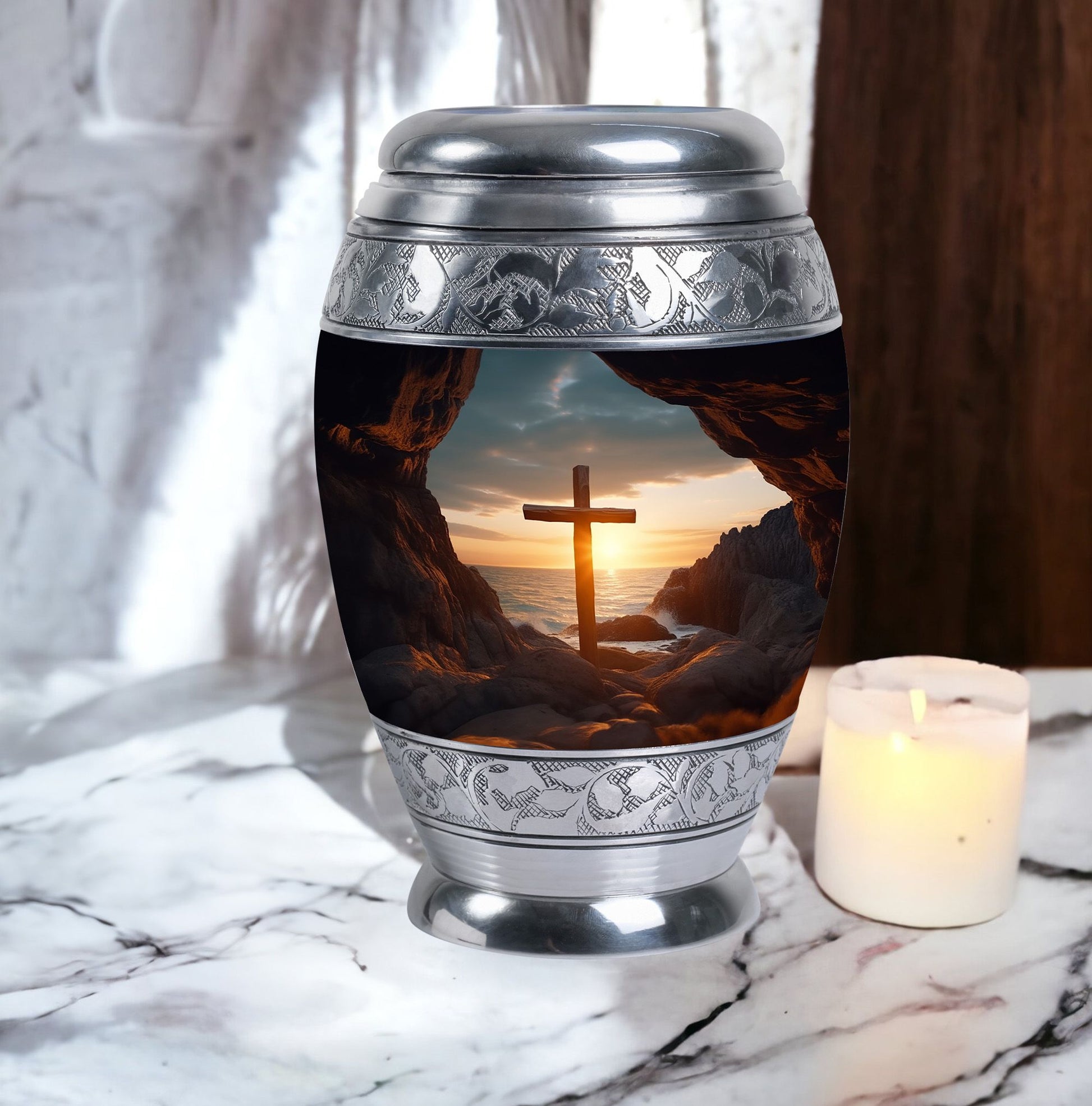 3 Inch Ocean Jesus Cross Urn, with Custom Engraving