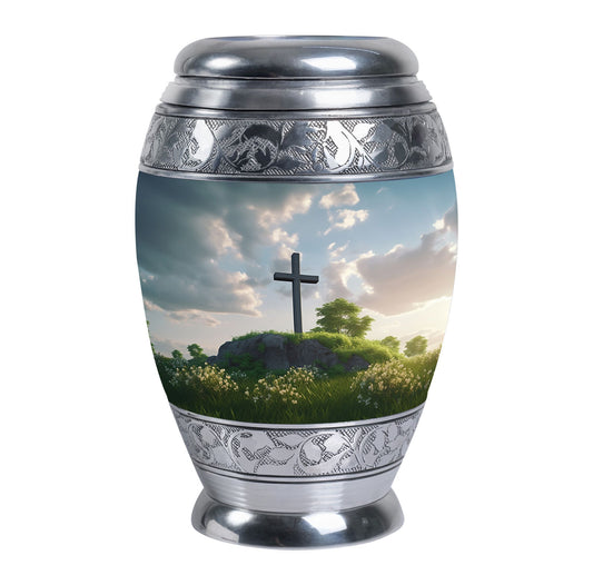 Jesus Christ cross burial urn made of aluminium