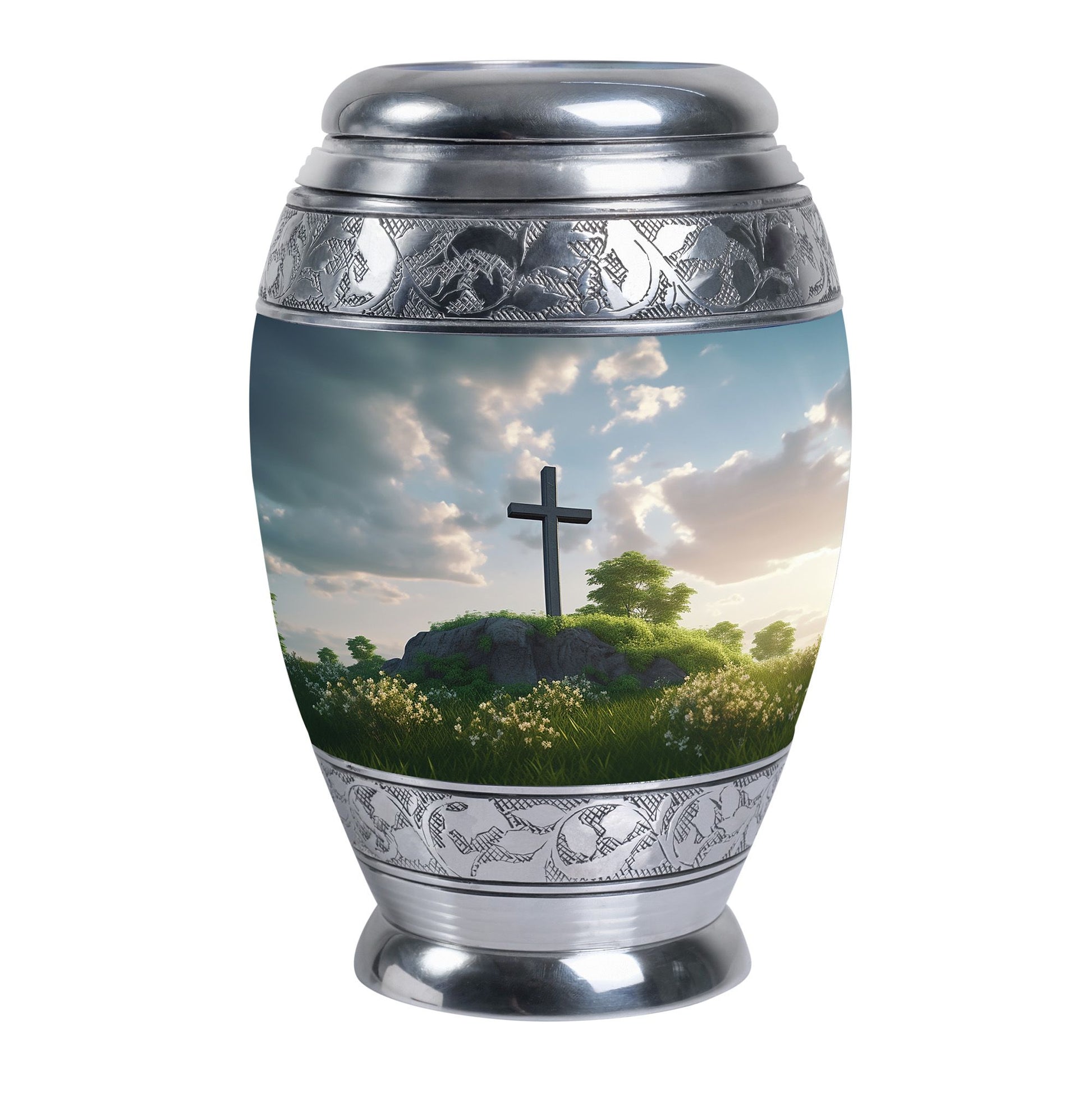 Jesus Christ cross burial urn made of aluminium