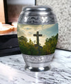 Classic Jesus Christ cross Memorial Urn, 3 inch Metal Urn for ashes