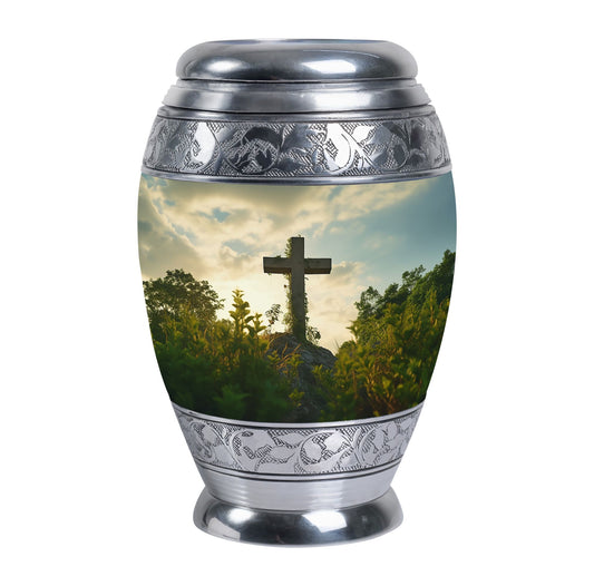 Classic Jesus Christ cross Memorial Urn, 3 inch Metal Urn for ashes