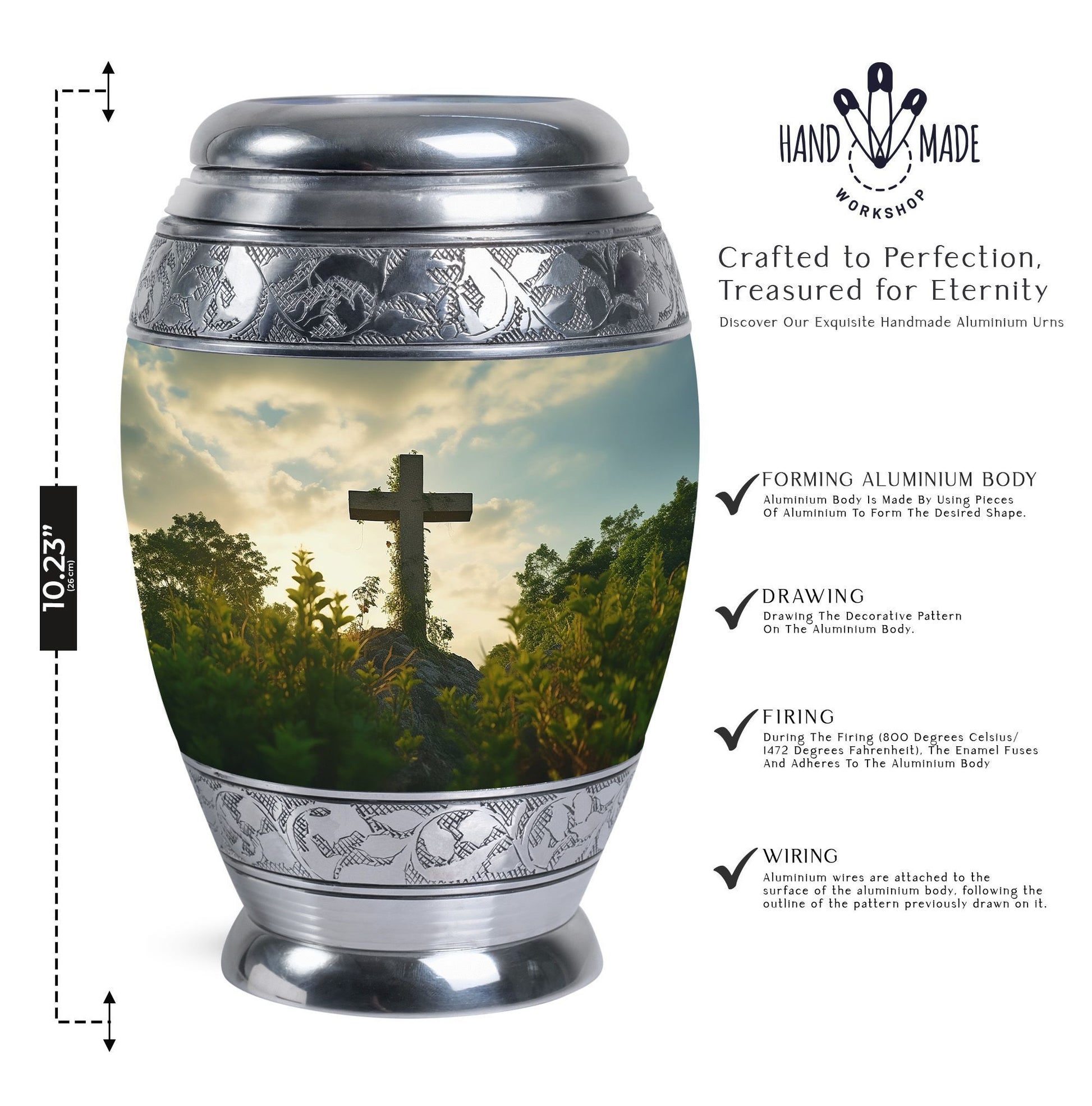 Classic Jesus Christ cross Memorial Urn, 3 inch Metal Urn for ashes