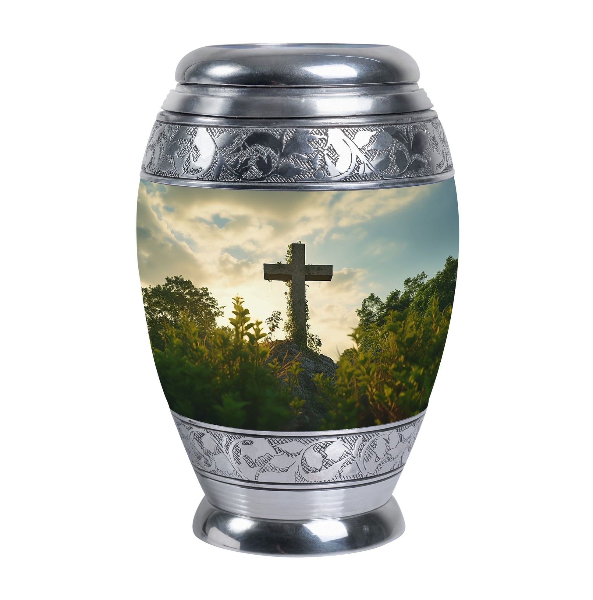 Classic Jesus Christ cross Memorial Urn, 3 inch Metal Urn for ashes