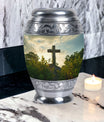 Classic Jesus Christ cross Memorial Urn, 3 inch Metal Urn for ashes