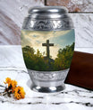 Classic Jesus Christ cross Memorial Urn, 3 inch Metal Urn for ashes