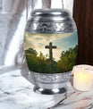 Classic Jesus Christ cross Memorial Urn, 3 inch Metal Urn for ashes