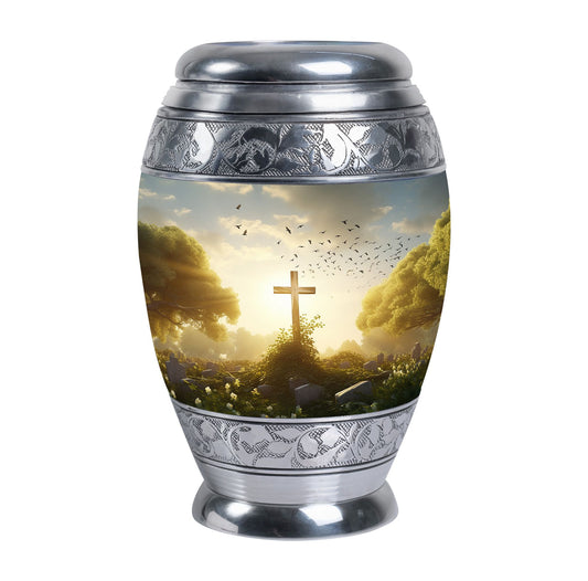 Large Holy Cross Cremation Urn for human ashes.