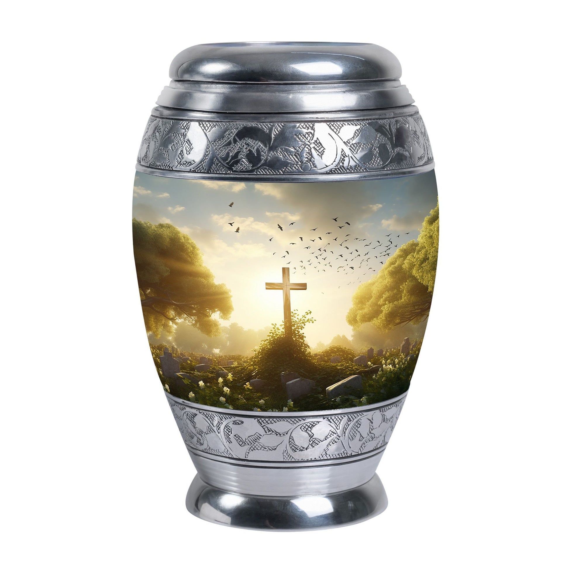 Large Holy Cross Cremation Urn for human ashes.