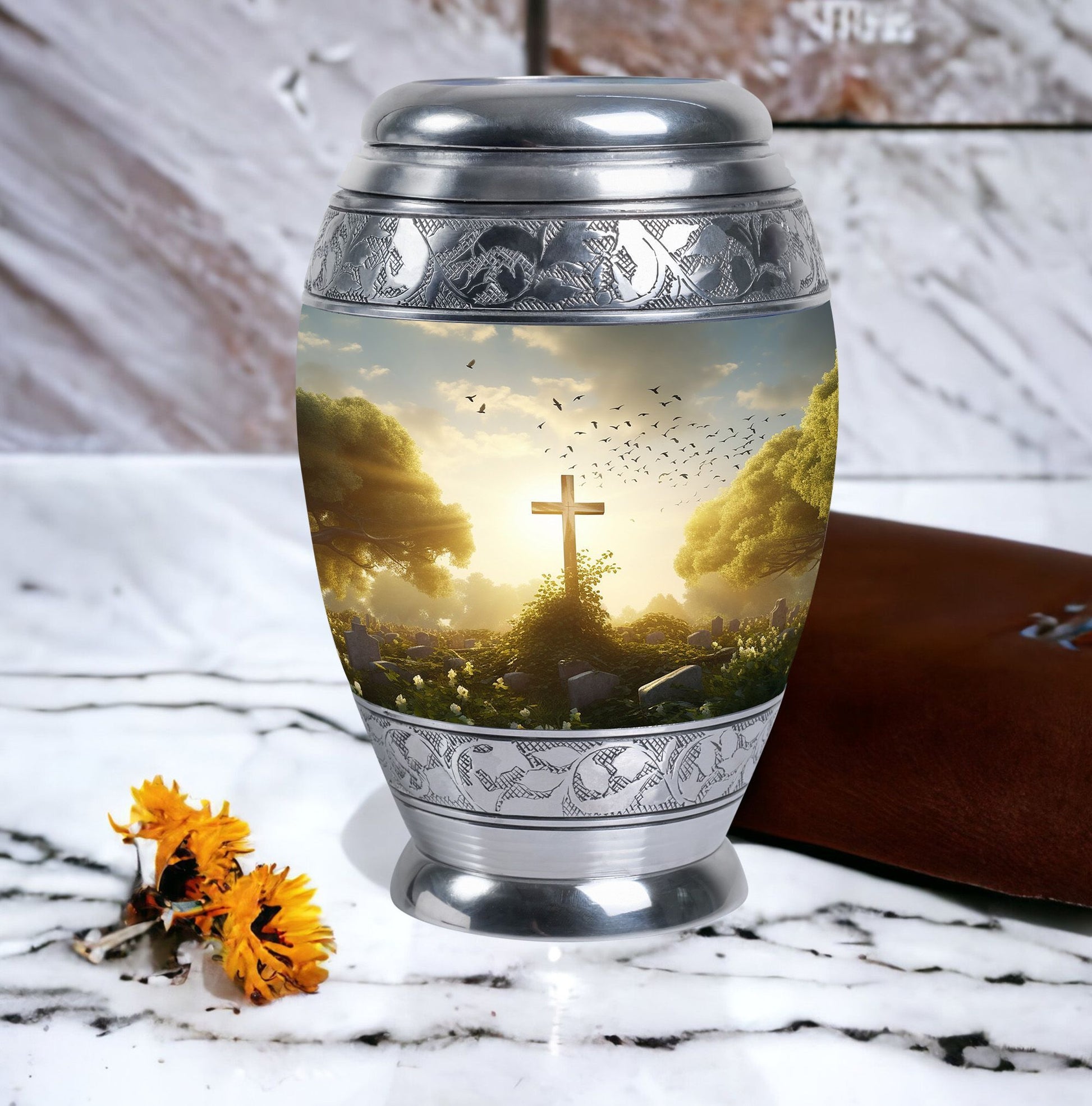 Large Holy Cross Cremation Urn for human ashes.