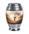 Three inch aluminium Jesus Christ cross urn.