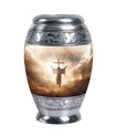 Three inch aluminium Jesus Christ cross urn.