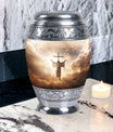 Three inch aluminium Jesus Christ cross urn.