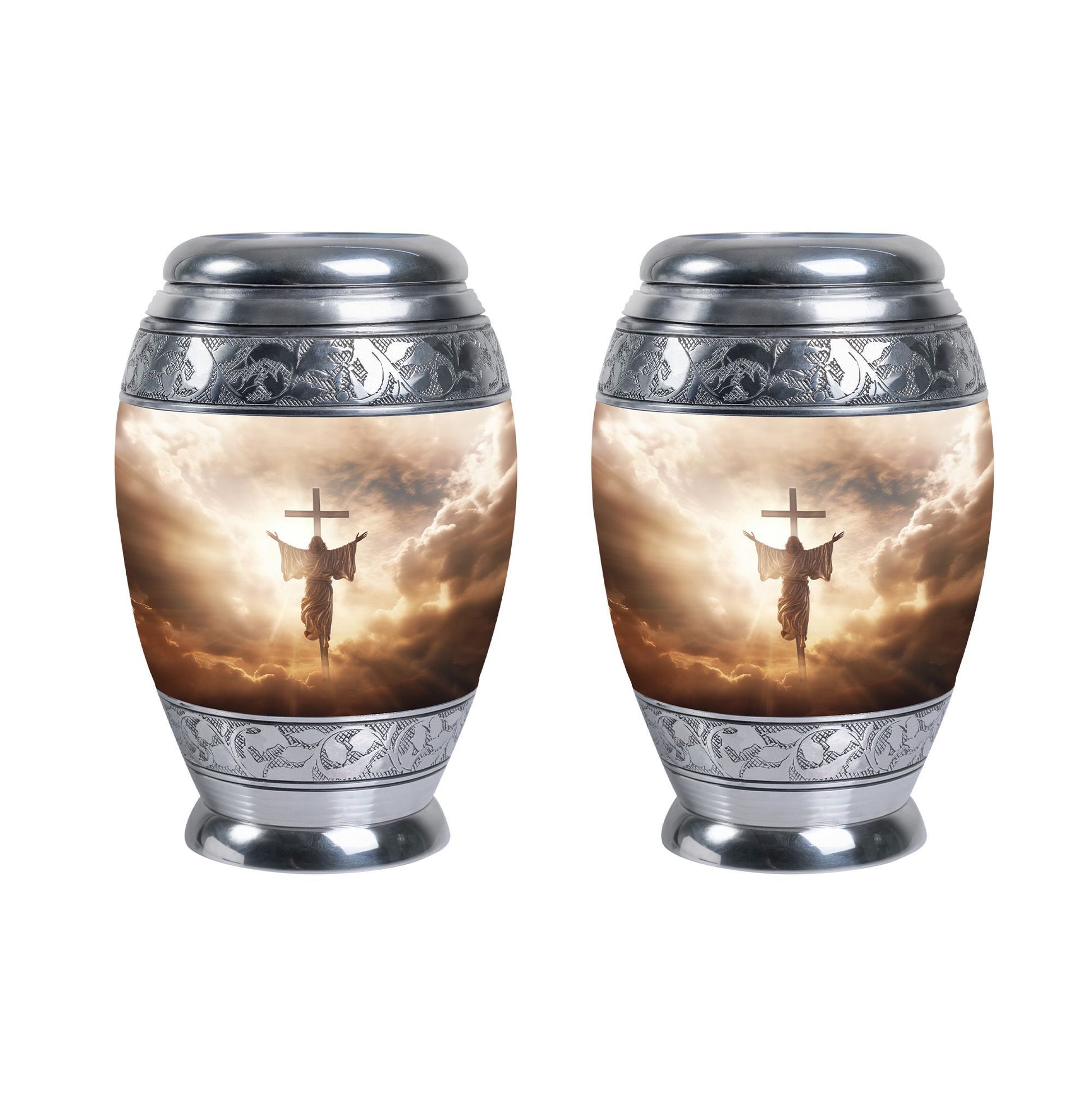 Three inch aluminium Jesus Christ cross urn.