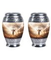 Three inch aluminium Jesus Christ cross urn.